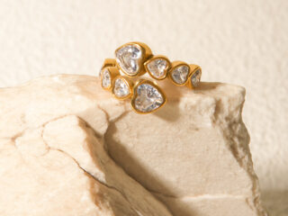 Γυναικείο Δαχτυλίδι Καρδιές από Ανοξείδωτο Ατσάλι Επιχρυσωμένο με Zircon