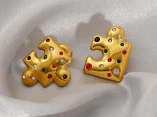Γυναικεία Σκουλαρίκια Puzzle από Ανοξείδωτο Ατσάλι Επιχρυσωμένα 18Κ με Zircon