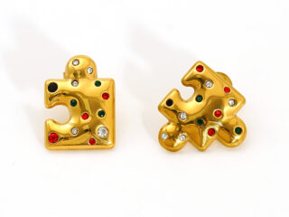 Γυναικεία Σκουλαρίκια Puzzle από Ανοξείδωτο Ατσάλι Επιχρυσωμένα 18Κ με Zircon