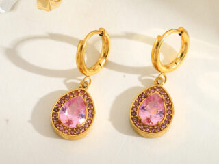 Γυναικεία Σκουλαρίκια Ροζ Δάκρυ από Ανοξείδωτο Ατσάλι Επιχρυσωμένα 18Κ με Zircon