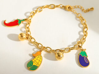 Γυναικείο Βραχιόλι Multi Charms Eggplant από Ανοξείδωτο Ατσάλι Επιχρυσωμένο 18K