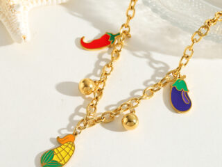 Γυναικείο Βραχιόλι Multi Charms Eggplant από Ανοξείδωτο Ατσάλι Επιχρυσωμένο 18K