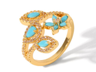 Γυναικείο Δαχτυλίδι Turquoise Flower από Ανοξείδωτο Ατσάλι Επιχρυσωμένο 18K με Zircon