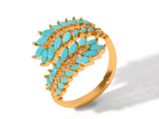 Γυναικείο Δαχτυλίδι Turquoise Leaves από Ανοξείδωτο Ατσάλι Επιχρυσωμένο 18K με Zircon