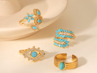 Γυναικείο Δαχτυλίδι Turquoise Leaves από Ανοξείδωτο Ατσάλι Επιχρυσωμένο 18K με Zircon