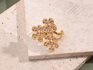 Γυναικείο Δαχτυλίδι Pink Flower από Ανοξείδωτο Ατσάλι Επιχρυσωμένο 18Κ Ανοιχτού Τύπου