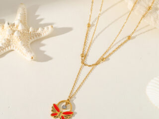 Γυναικείο Κολιέ Red Butterfly από Ανοξείδωτο Ατσάλι Επιχρυσωμένο 18K με Zircon