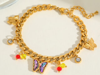 Γυναικείο Βραχιόλι Purple Butterfly από Ανοξείδωτο Ατσάλι Επιχρυσωμένο 18Κ με Zircon