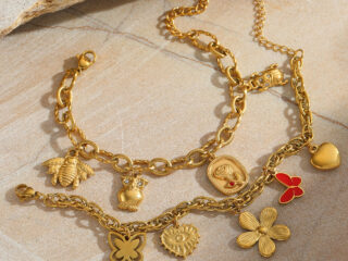 Γυναικείο Βραχιόλι Vintage Charms Flower από Ανοξείδωτο Ατσάλι Επιχρυσωμένο 18K
