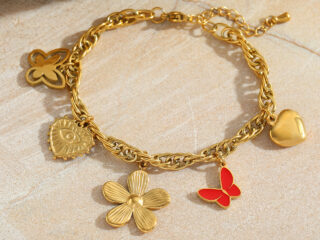 Γυναικείο Βραχιόλι Vintage Charms Flower από Ανοξείδωτο Ατσάλι Επιχρυσωμένο 18K