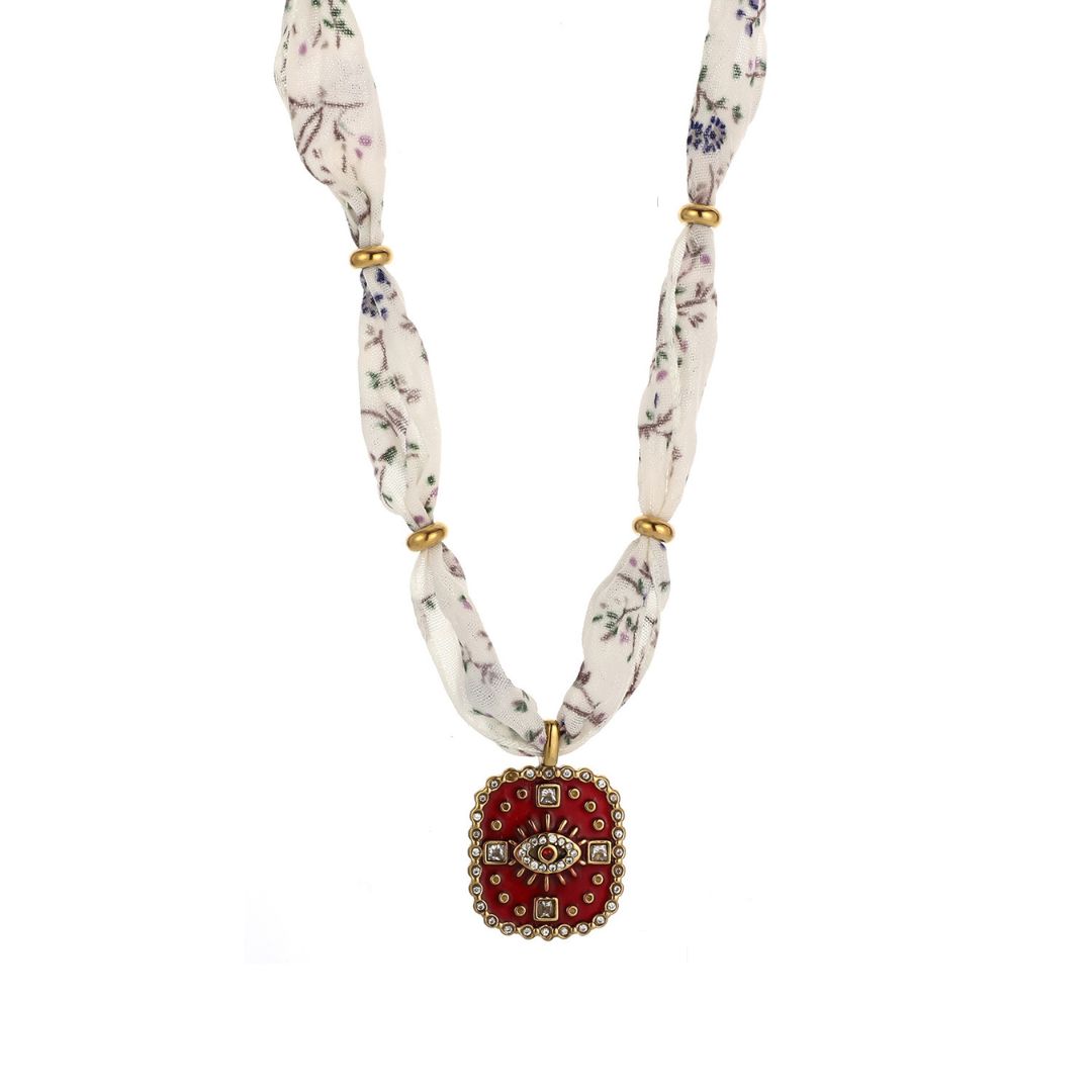 Γυναικείο Κολιέ Μενταγιόν με Zircon από Ανοξείδωτο Ατσάλι σε Floral Kορδέλα Κόκκινο Γυναικείο Κολιέ Μενταγιόν με Zircon από Ανοξείδωτο Ατσάλι σε Floral Kορδέλα Κόκκινο