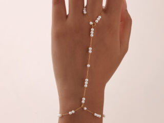 Γυναικείο Βραχιόλι Pearls Αλυσίδα Χεριού - Δαχτυλίδι από Ανοξείδωτο Ατσάλι με Πέρλες