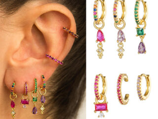 Γυναικεία Σκουλαρίκια Σετ Spectrum Επιχρυσωμένα 18K με Zircon