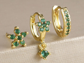 Γυναικεία Σκουλαρίκια Σετ Flower σε Πράσινο Χρώμα