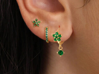 Γυναικεία Σκουλαρίκια Σετ Flower σε Πράσινο Χρώμα