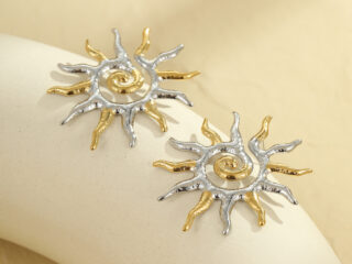 Γυναικεία Σκουλαρίκια Mixed Metal Sun από Ανοξείδωτο Ατσάλι Χρυσό - Ασημί