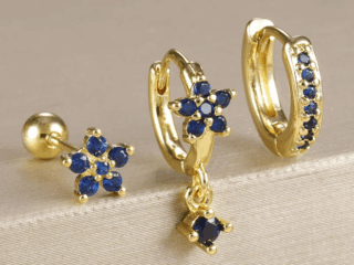 Γυναικεία Σκουλαρίκια Σετ Flower σε Μπλε Χρώμα