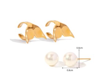 Γυναικεία Σκουλαρίκια Σετ Fish Tail Cuff και Πέρλα από Ανοξείδωτο Ατσάλι