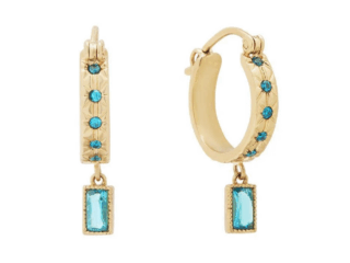 Γυναικεία Σκουλαρίκια Κρίκοι Rectangle από Ανοξείδωτο Ατσάλι Επιχρυσωμένα 18Κ Γαλάζια