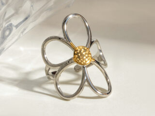 Γυναικεία Δαχτυλίδια Mixed Metal Flower από Ανοξείδωτο Ατσάλι Χρυσό - Ασημί