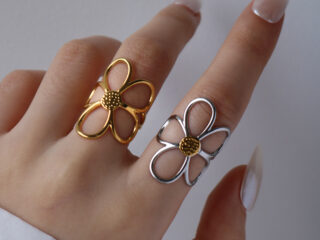 Γυναικεία Δαχτυλίδια Mixed Metal Flower από Ανοξείδωτο Ατσάλι Χρυσό - Ασημί