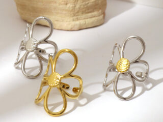 Γυναικεία Δαχτυλίδια Mixed Metal Flower από Ανοξείδωτο Ατσάλι Χρυσό - Ασημί