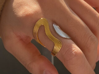 Γυναικεία Δαχτυλίδια Mixed Metal Geometric από Ανοξείδωτο Ατσάλι Χρυσό - Ασημί Σχέδιο 2