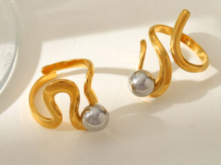 Γυναικείο Δαχτυλίδι Wave Silver Ball από Ανοξείδωτο Ατσάλι Επιχρυσωμένο 18Κ Προσαρμόσιμο