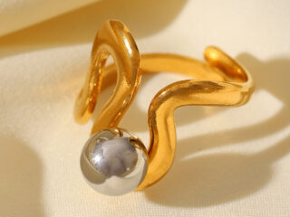 Γυναικείο Δαχτυλίδι Wave Silver Ball από Ανοξείδωτο Ατσάλι Επιχρυσωμένο 18Κ Προσαρμόσιμο