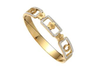 Γυναικείο Βραχιόλι Χειροπέδα Golden Flowers από Ανοξείδωτο Ατσάλι Επιχρυσωμένο 18Κ με Zircon