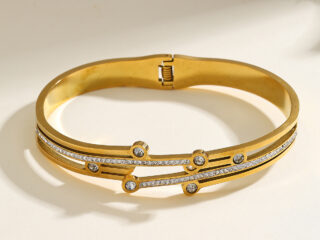 Γυναικείο Βραχιόλι Χειροπέδα Golden Lines από Ανοξείδωτο Ατσάλι Επιχρυσωμένο 18Κ με Zircon