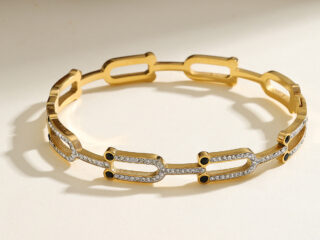 Γυναικείο Βραχιόλι Χειροπέδα Bold Elegance από Ανοξείδωτο Ατσάλι Επιχρυσωμένο 18Κ με Zircon