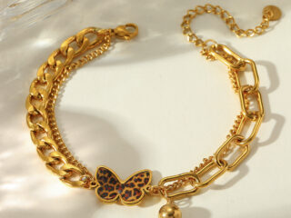 Γυναικείο Βραχιόλι Wild Butterfly από Ανοξείδωτο Ατσάλι Επιχρυσωμένο 18Κ