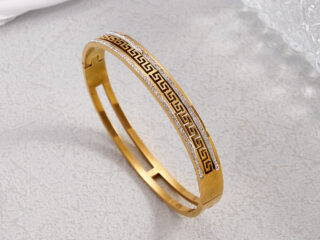 Γυναικείο Βραχιόλι Χειροπέδα Greek Chic από Ανοξείδωτο Ατσάλι Επιχρυσωμένο 18Κ με Zircon