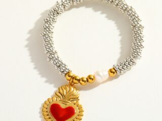 Γυναικείο Ελαστικό Βραχιόλι Eternal Passion από Ανοξείδωτο Ατσάλι Επιχρυσωμένο 18Κ με Φυσική Πέρλα