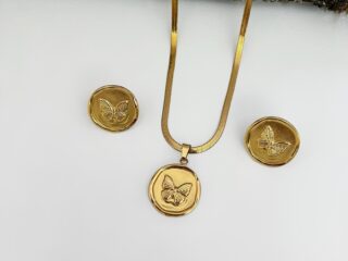 Γυναικείο Σετ Κολιέ - Σκουλαρίκια Butterfly Charm από Ανοξείδωτο Ατσάλι Χρυσό