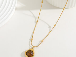 Γυναικείο Κολιέ Tiger Eye από Ανοξείδωτο Ατσάλι Επιχρυσωμένο 18Κ