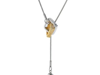 Γυναικείο Μακρύ Κολιέ Ασημί-Χρυσό Square από Ανοξείδωτο Ατσάλι με Μπίλια και Zircon