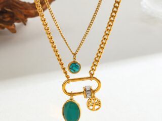Γυναικείο Διπλό Κολιέ Aqua Necklace από Ανοξείδωτο Ατσάλι Επιχρυσωμένο 18Κ