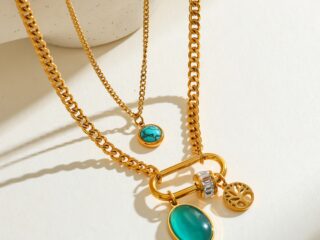 Γυναικείο Διπλό Κολιέ Aqua Necklace από Ανοξείδωτο Ατσάλι Επιχρυσωμένο 18Κ
