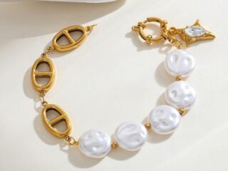 Γυναικείο Βραχιόλι Flat Pearl-Mariner Chain από Ανοξείδωτο Ατσάλι Επιχρυσωμένο 18K