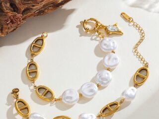 Γυναικείο Βραχιόλι Flat Pearl-Mariner Chain από Ανοξείδωτο Ατσάλι Επιχρυσωμένο 18K