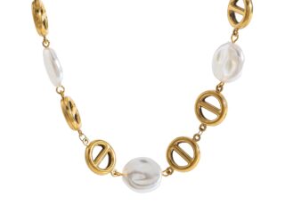 Γυναικείο Κολιέ Flat Pearl-Mariner Chain από Ανοξείδωτο Ατσάλι Επιχρυσωμένο 18K