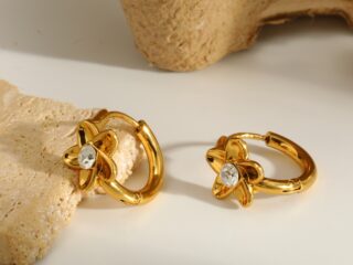 Γυναικεία Σκουλαρίκια Κρίκοι Crystal Daisy Hoops από Ανοξείδωτο Ατσάλι Επιχρυσωμένα 18Κ με Λευκό Zircon