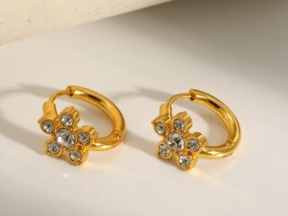 Γυναικεία Σκουλαρίκια Κρίκοι Diamond Flower Hoops από Ανοξείδωτο Ατσάλι Επιχρυσωμένα 18Κ με Zircon