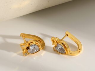 Γυναικεία Σκουλαρίκια Κρίκοι Diamond Heart Hoops από Ανοξείδωτο Ατσάλι Επιχρυσωμένα 18Κ με Zircon