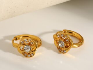 Γυναικεία Σκουλαρίκια Κρίκοι Diamond Rosette Hoops από Ανοξείδωτο Ατσάλι Επιχρυσωμένα 18Κ με Zircon
