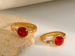 Γυναικεία Σκουλαρίκια Κρίκοι Vintage Gem Hoops από Ανοξείδωτο Ατσάλι Επιχρυσωμένα 18Κ με Κόκκινο Zircon