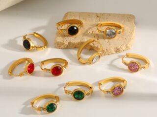 Γυναικεία Σκουλαρίκια Κρίκοι Vintage Gem Hoops από Ανοξείδωτο Ατσάλι Επιχρυσωμένα 18Κ με Zircon