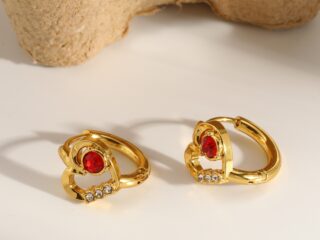 Γυναικεία Σκουλαρίκια Κρίκοι Ruby Spark Hoops από Ανοξείδωτο Ατσάλι Επιχρυσωμένα 18Κ με Zircon